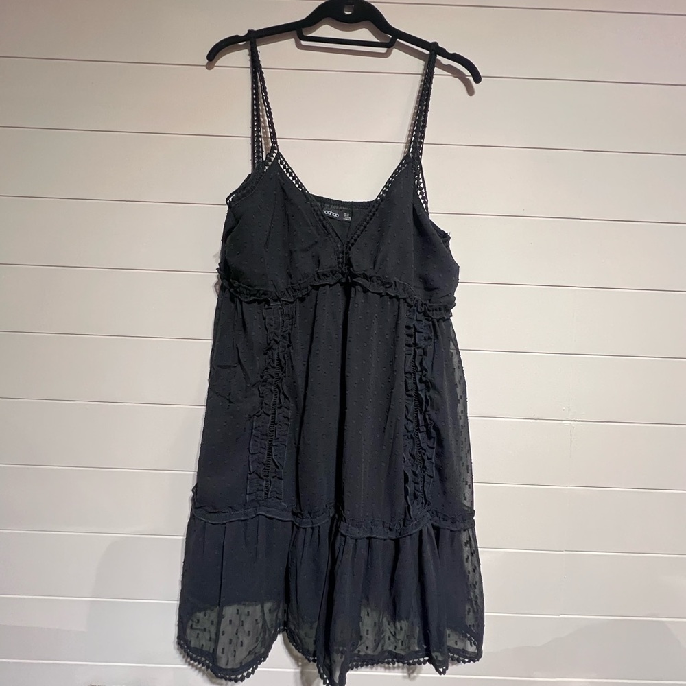 Black Sleeveless Dress with Ruffle Details